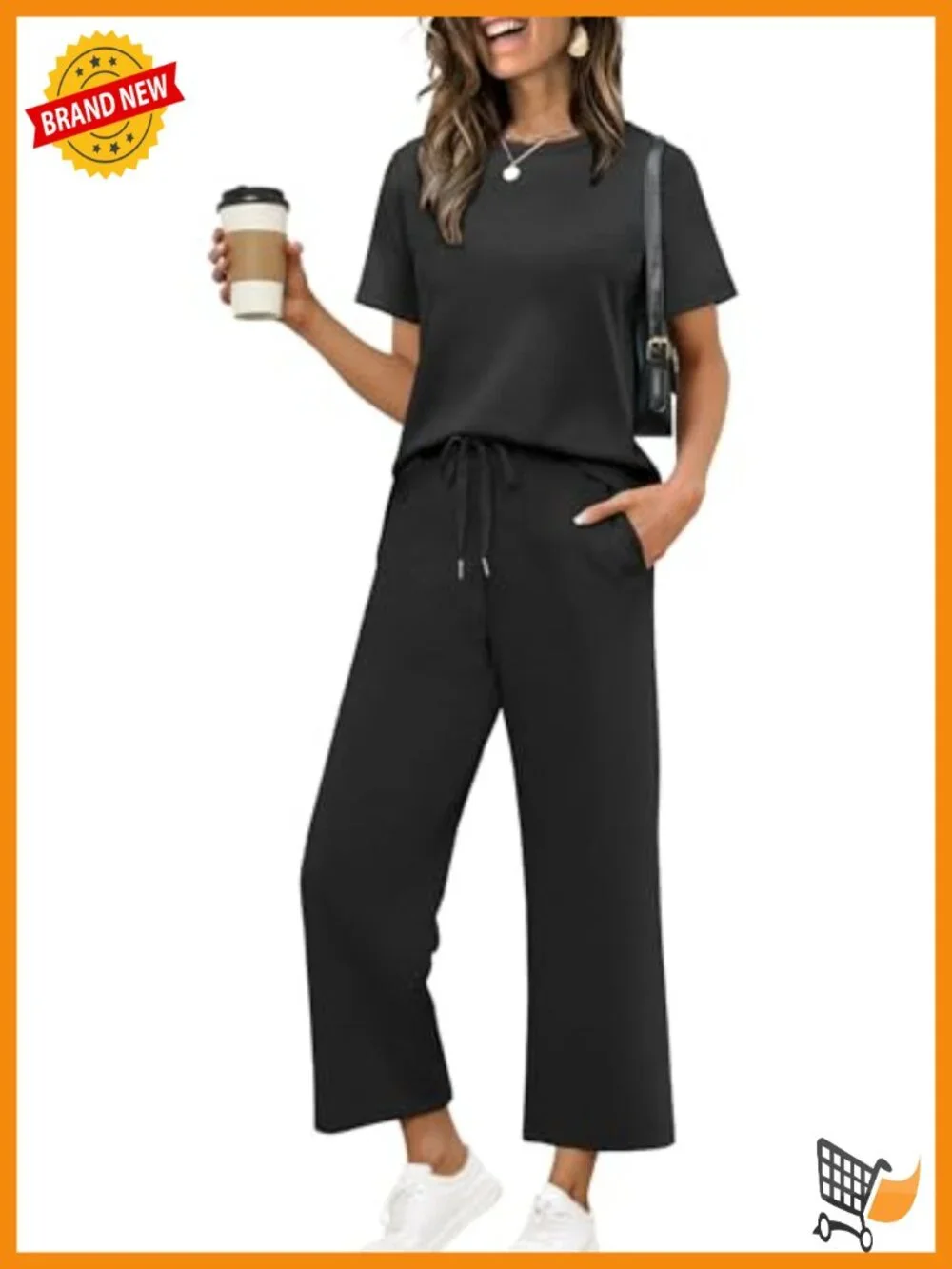 Side Slit Lounge Set - 2 Piece Wide Leg Tracksuit with Pockets - Picture 1 of 6